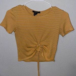Striped crop top with adjustable ruching at center